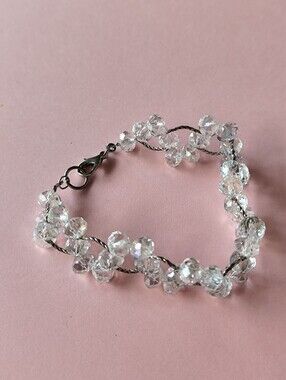 Clear Crystal Beaded Bracelet on Silver Wire